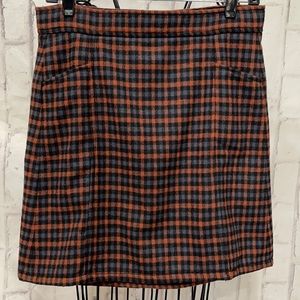 Loft Checkered Plaid Skirt Wool Blend Pencil with Pockets, Blue Orange Charcoal